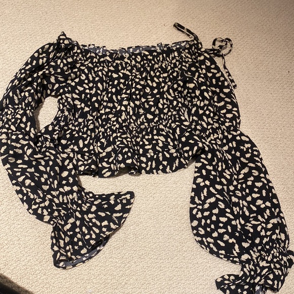 Off the shoulder black patterned cotton shirt - Picture 2 of 2